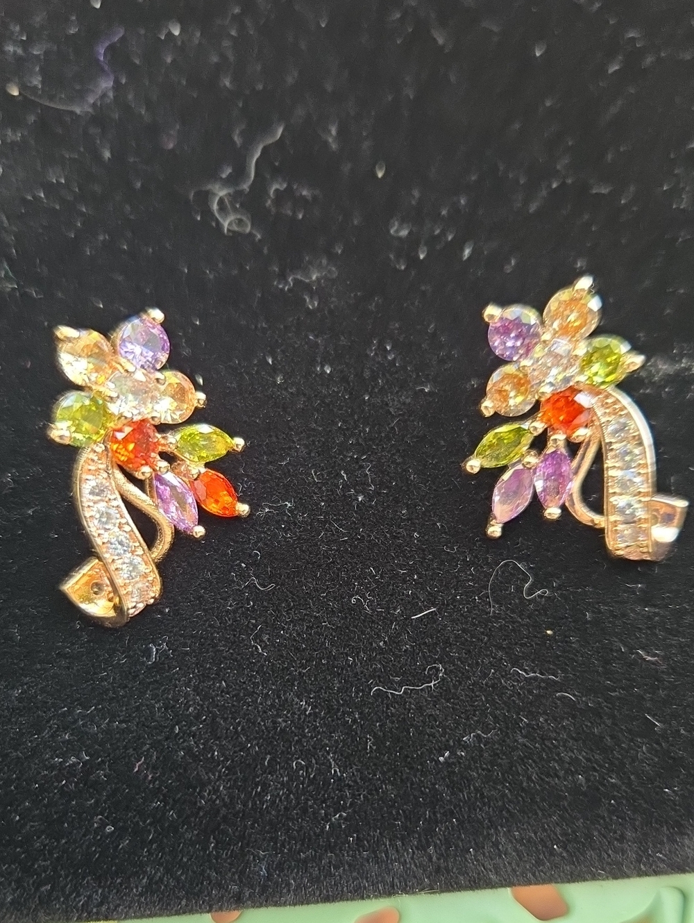 Multicolor Crystal Floral Cluster Stud Earrings, Rosegold-tone.